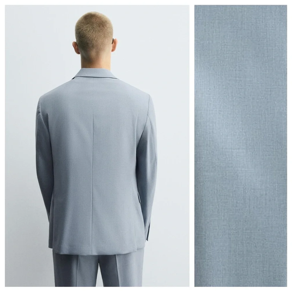 NWOT. Zara Man Sky Blue Viscose Blend Slim Fit Suit Blazer. Size 44.